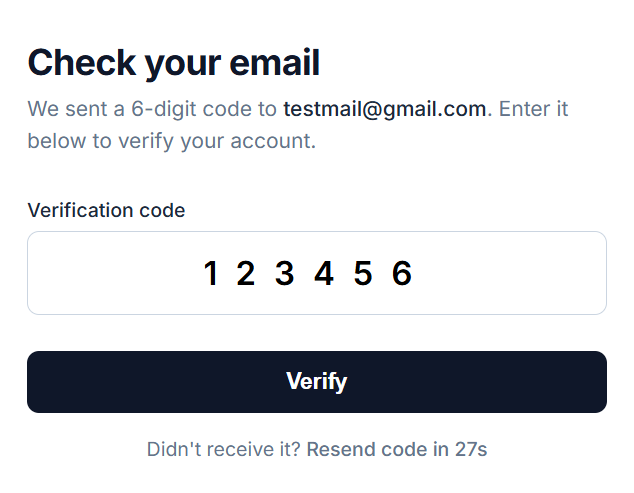 Email verification and code entry on GrowthIM