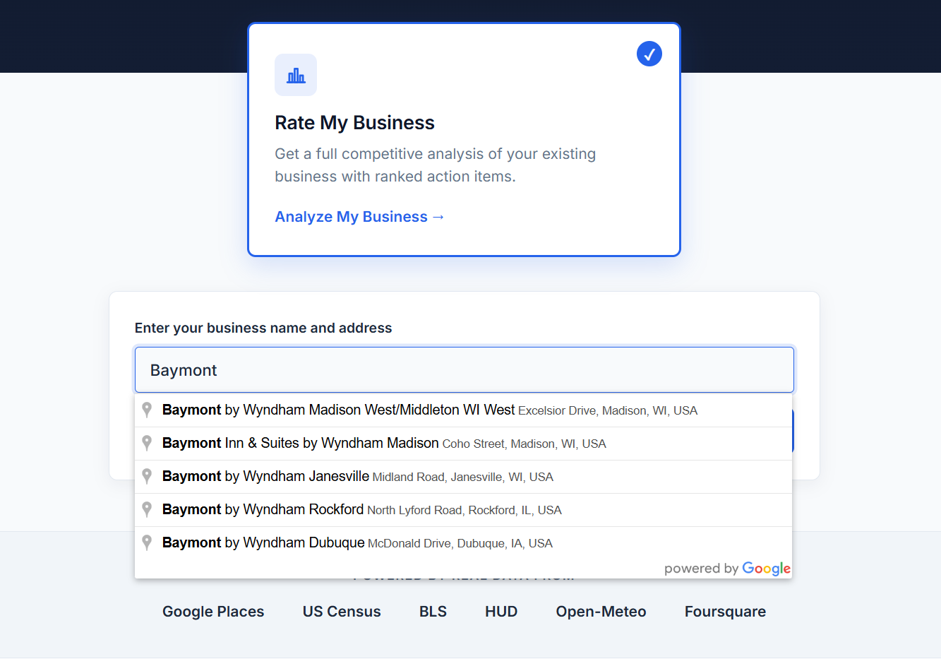 Entering your business name with GrowthIM auto-fetching the details